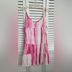 Pink Tie-Dye Lined Mini Dress - Sleeveless Summer Dress